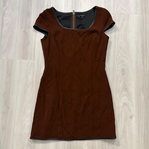Rachel Zoe Dress Women Brown Faux Leather Trim Cap Sleeve Sheath Dress Size 6